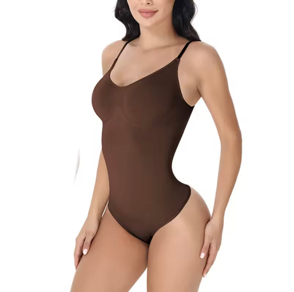 V Neck Spaghetti Strap Bodysuits Compression
