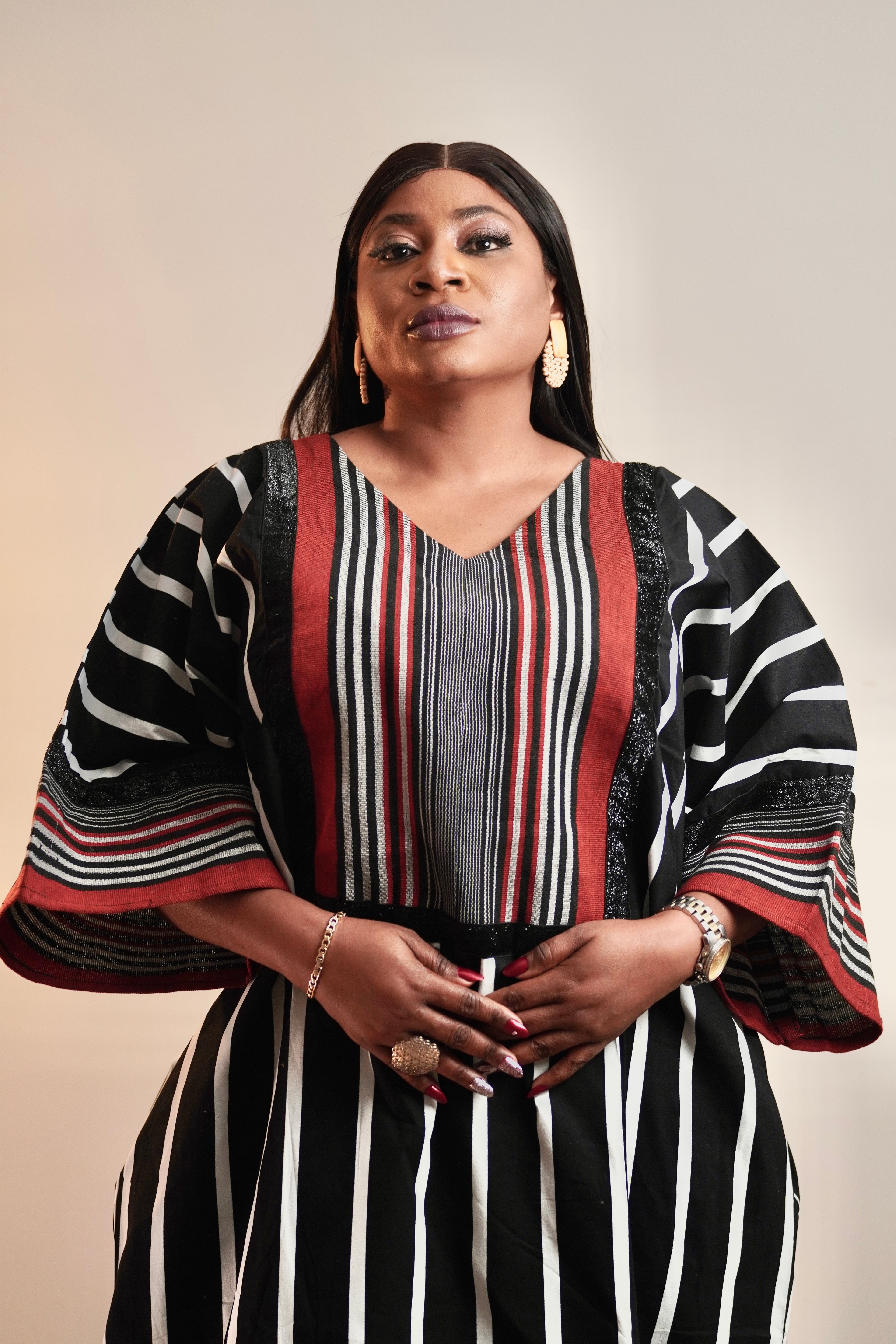 Stunning African bubu print black and white with touch of red asoke