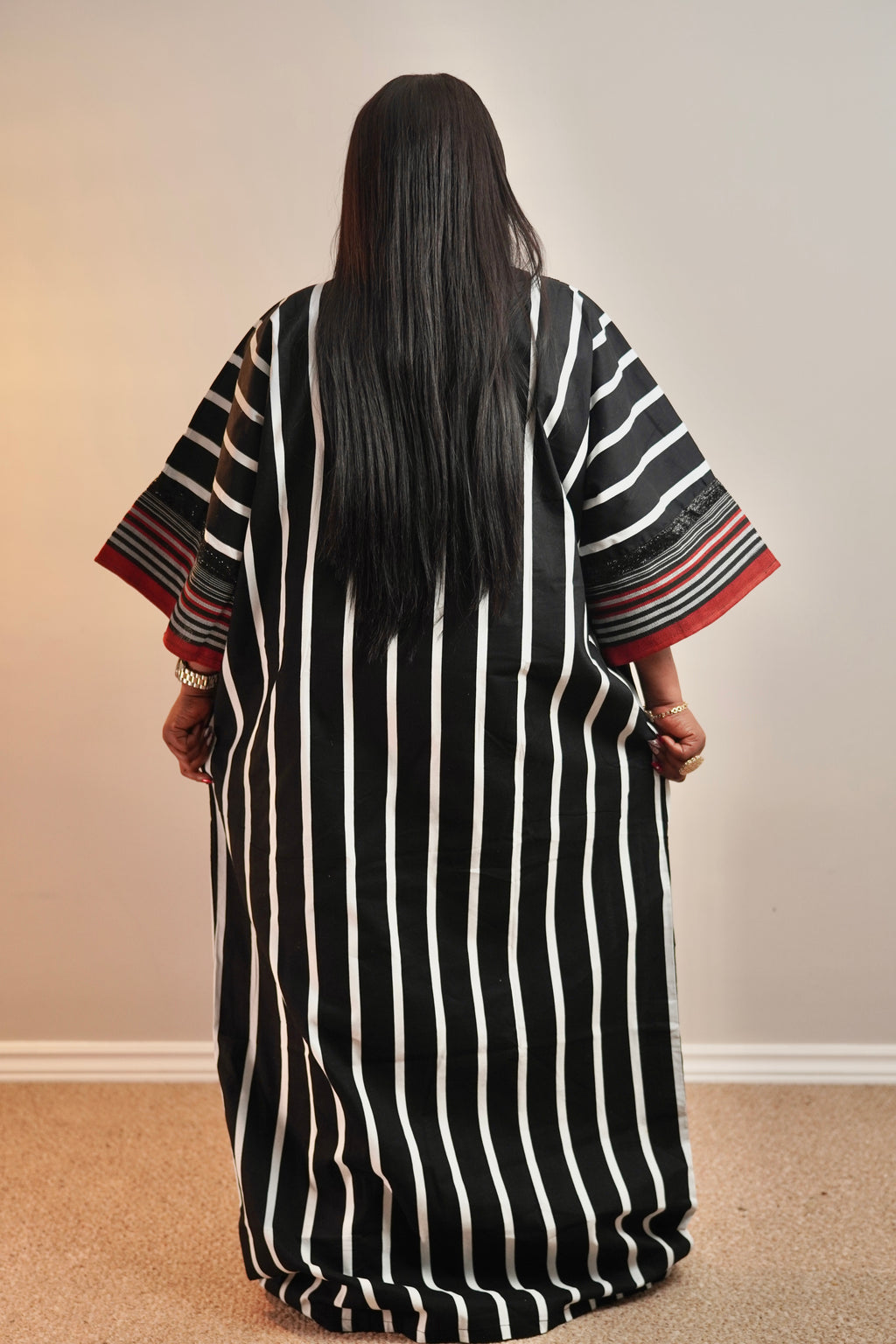 Stunning African bubu print black and white with touch of red asoke